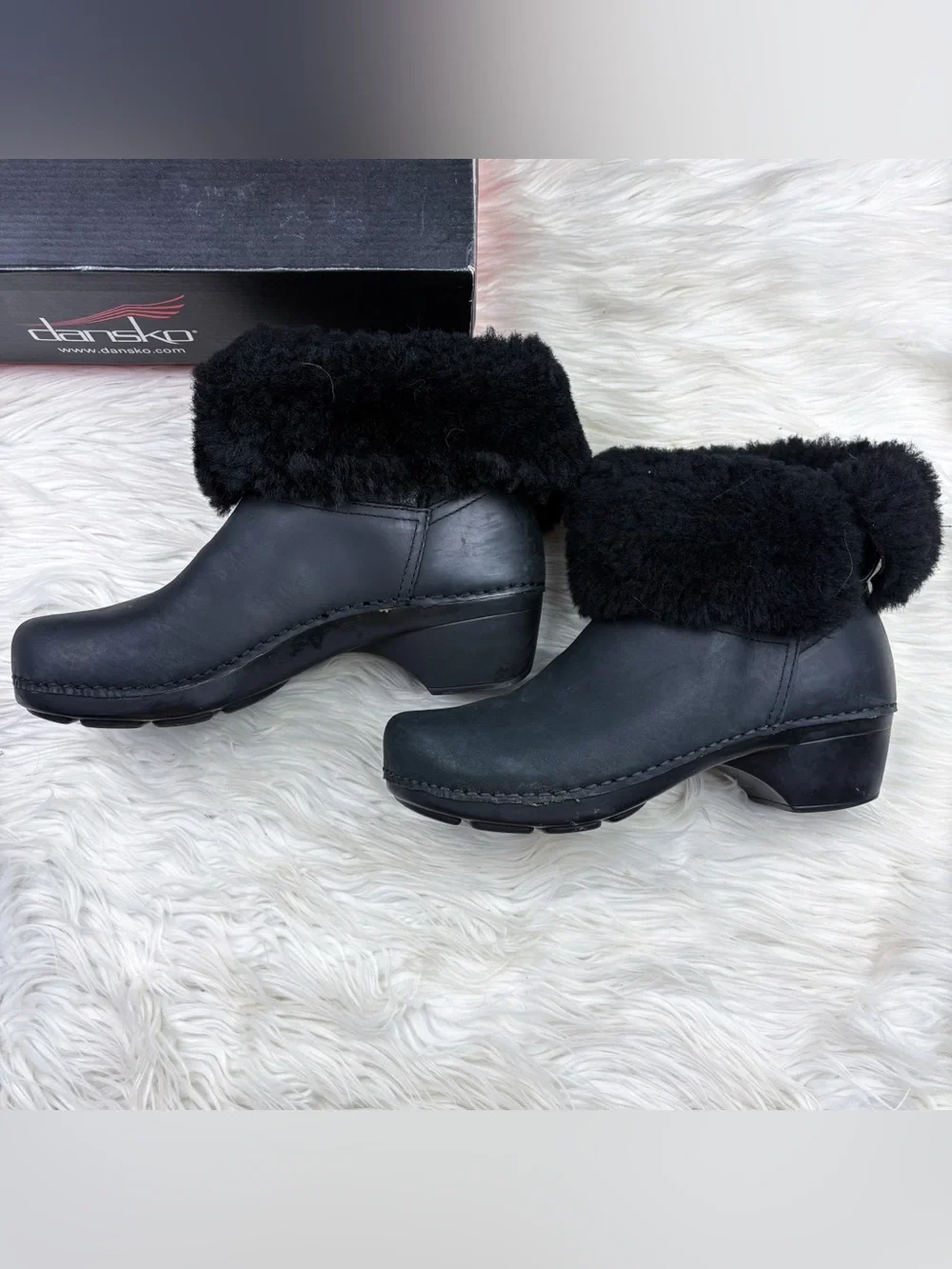 Dansko Stormy Shearling Sherpa Lined Oiled Nubuck Leather Winter Boots Black 39